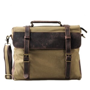 TA3 MESSENGER 3 VINTAGE™ Torba na ramię listonoszka płótno - skóra naturalna A4 - khaki